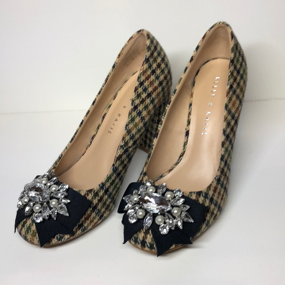 Kelly & Katie Plaid Heels with Embellished Bow